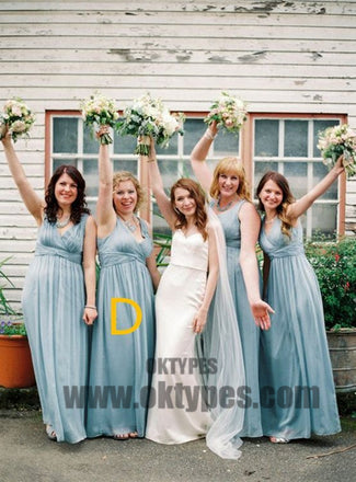Wedding Party Long Blue V-Neck Modern Bridesmaid Dresses,Sleeveless Fashion bridesmaid dresses, TYP0420