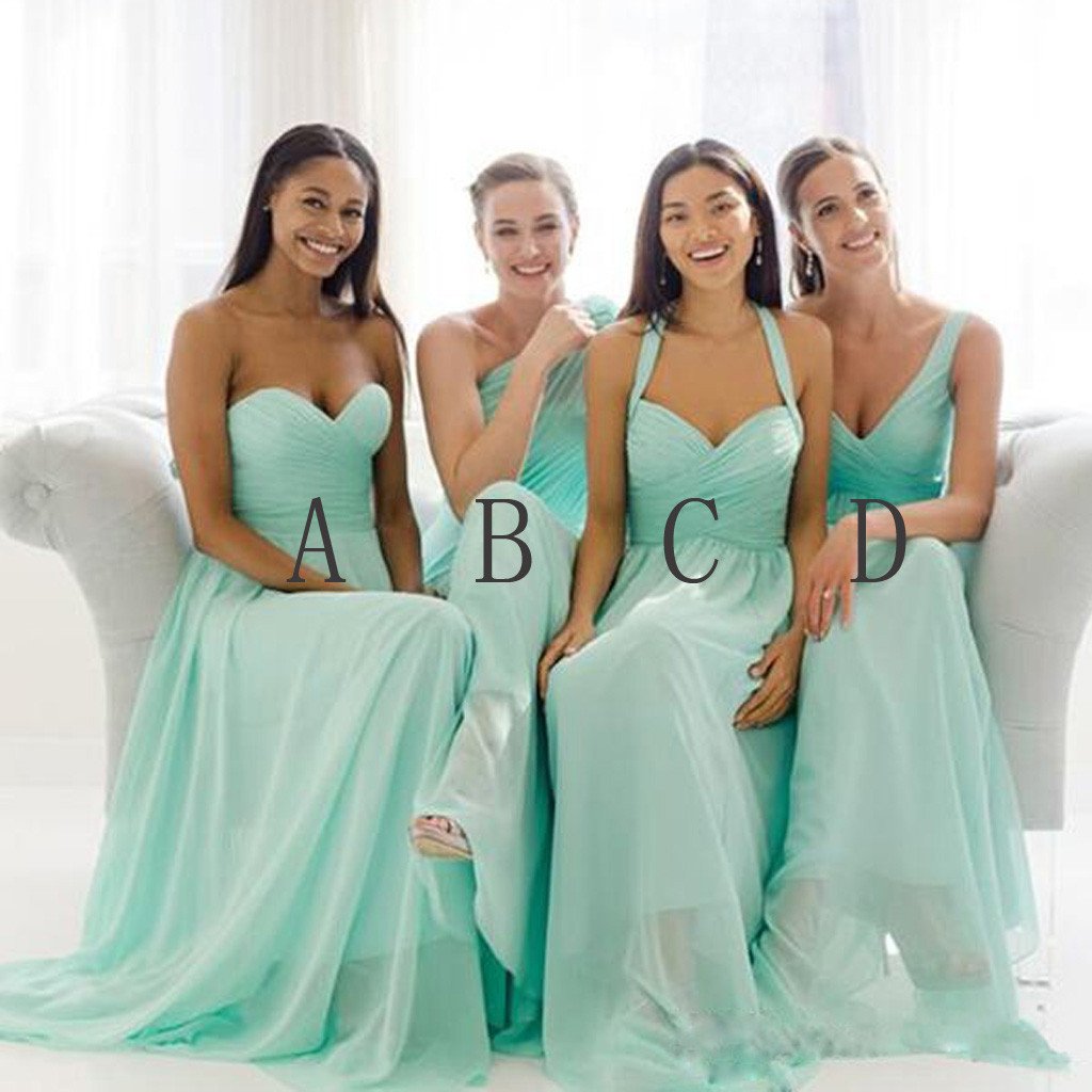Mismatched Mint Chiffon Different Styles Junior Simple A Line Formal Floor-length Bridesmaid Dresses, TYP0104