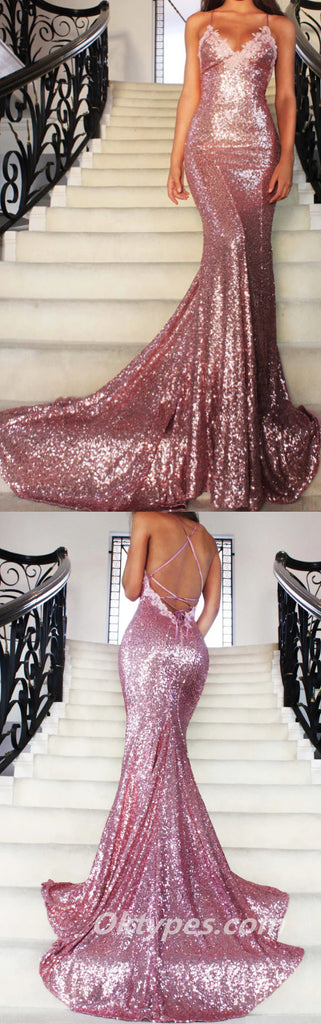 Sexy Charming Sequin Halter Criss Cross Mermaid Long Prom Dresses With Applique,PDS0377