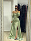 Sexy Satin Off Shoulder Long Sleeve Side Slit Mermaid Prom Dresses/Evening Dresses,PDS0487