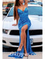 Sexy Sequin Spaghetti Straps V-Neck Sleeveless Side Slit Mermaid Long Prom Dresses,PDS0753