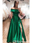 Sexy Satin Sweetheart Off Shoulder Sleeveless Side Slit A-Line Long Prom Dresses,PDS0436