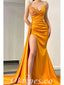 Sexy Satin Sweetheart V-Neck Sleeveless Side Slit Mermaid Long Prom Dresses,PDS0506
