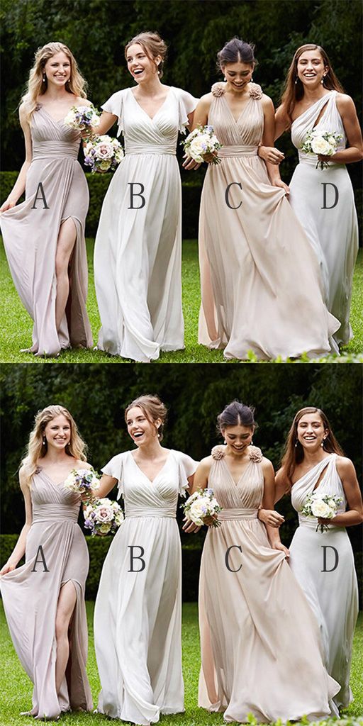 Mismatched Cheap Chiffon Side Split Formal Custom Make Bridesmaid Dresses,Bridesmaid Gown, TYP0487