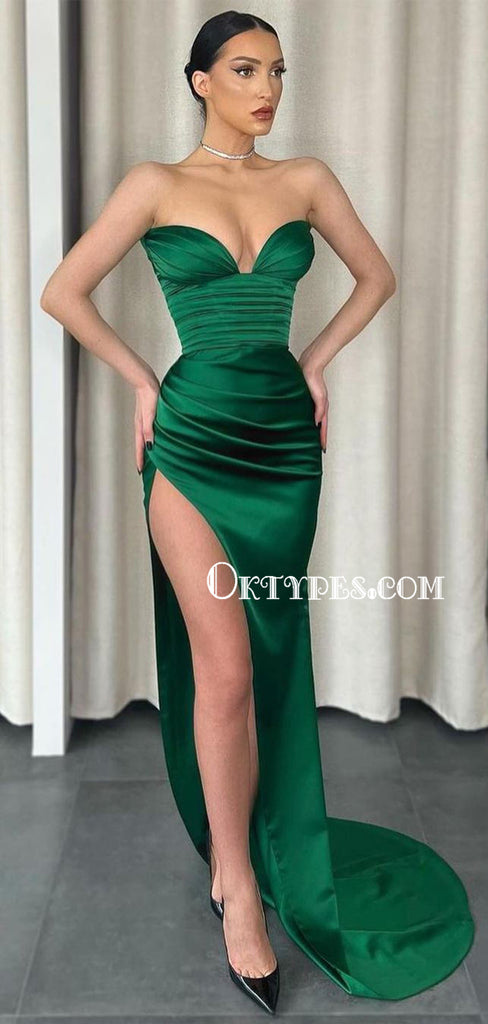 Sexy Sweetheart Mermaid Side Slit Green Long Prom Dresses, PDS0236