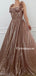 Lovely Spaghetti Straps A-line Sparkly Long Prom Dresses, PDS0288