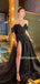 Black A-line Side Slit Tulle Long Prom Dresses With Train, PDS0248