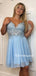 A-line Spaghetti Strap Chiffon Lace Simple Homecoming Dresses, HDS0054