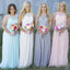 Off Shoulder Small Round Neck Top Lace Different Colors Chiffon Floor-Length Cheap Maxi Bridesmaid Dresses, TYP0142