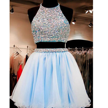 New Arrival two pieces halter sparkly backless crop tops freshman homecoming prom gowns dress, TYP0135