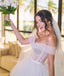 Off-The-Shoulder Ivory Tulle Ball Gown Long Cheap Wedding Dresses, WDS0066