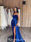 Sexy Royal Blue Sequin And Satin Sweetheart  Sleeveless Side Slit Mermaid Long Prom Dresses/Evening Dresses ,PDS0472