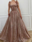 Lovely Spaghetti Straps A-line Sparkly Long Prom Dresses, PDS0288