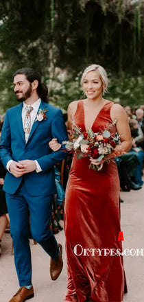 Mismatched Velvet V-neck Floor-length Long Bridesmaid Dresses, BDS0152