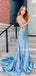 Spaghetti Strap V-neck Mermaid Open Back Sexy Long Prom Dresses, PDS0167