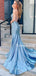 Spaghetti Strap V-neck Mermaid Open Back Sexy Long Prom Dresses, PDS0167