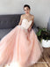 A-Line Sweetheart Neck Sleeveless Pink Long Prom Dresses with Appliques, TYP1863