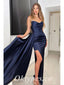 Sexy Soft Satin Sweetheart V-Neck Sleeveless Side Slit Mermaid Long Prom Dresses With Trailing, PDS0884