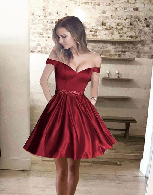Simple Off Shoulder Red Short Cheap Homecoming Dresses 2018, CM431 Oktypes Simple Off Shoulder Red Short Cheap Homecoming Dresses 2018, CM431 Oktypes