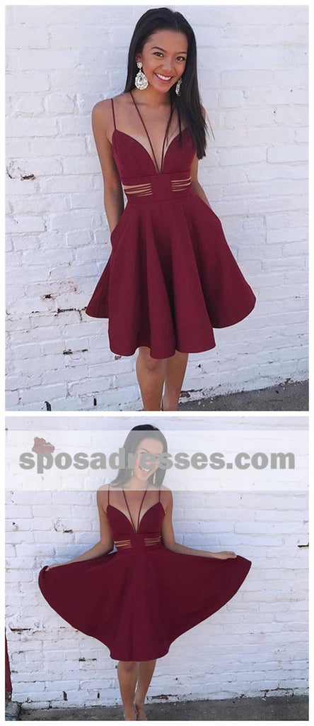 Dark Red Unique Simple Cheap Short Homecoming Dresses Online, CM528