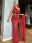 Charming One-shoulder Red Mermaid Long Prom Dresses Online, PDS0218