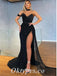 Sexy Black Special Fabric V-Neck Sleeveless Side Slit Mermaid Long Prom Dresses,PDS0800