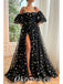Charming Special Tulle Spaghetti Straps Half Sleeves Side Slit A-Line Long Prom Dresses,PDS0604