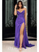 Sexy Purple Satin Sweetheart V-Neck Sleeveless Side Slit Mermaid Long Prom Dresses,PDS0517