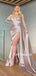 Sexy One-shoulder Sequin Satin Mermaid Side Slit Prom Dresses, PDS0189
