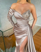 Sexy One-shoulder Sequin Satin Mermaid Side Slit Prom Dresses, PDS0189