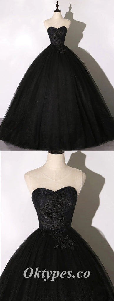 Gorgeous Black Lace And Tulle Sweetheart Sleeveless A-Line Long Prom Dresses/Ball Gown,PDS0637