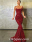 Sexy Charming Sequin Spaghetti Straps Square Mermaid Long Prom Dresses ,PDS0382
