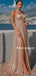 Sparkly Spaghetti Strap A-line Side Slit Prom Dresses, PDS0190