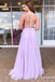 Charming Spaghetti Straps Tulle Long Lilac Long Cheap Prom Dresses, TYP1897