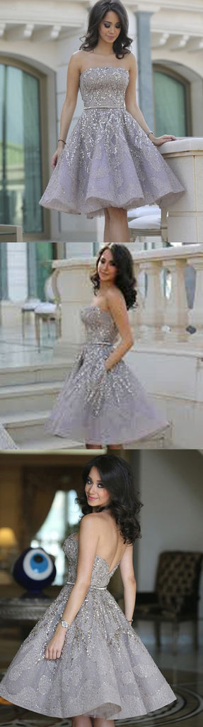 Popular Grey strapless Gorgeous  A-line homecoming prom gown dress, TYP0169