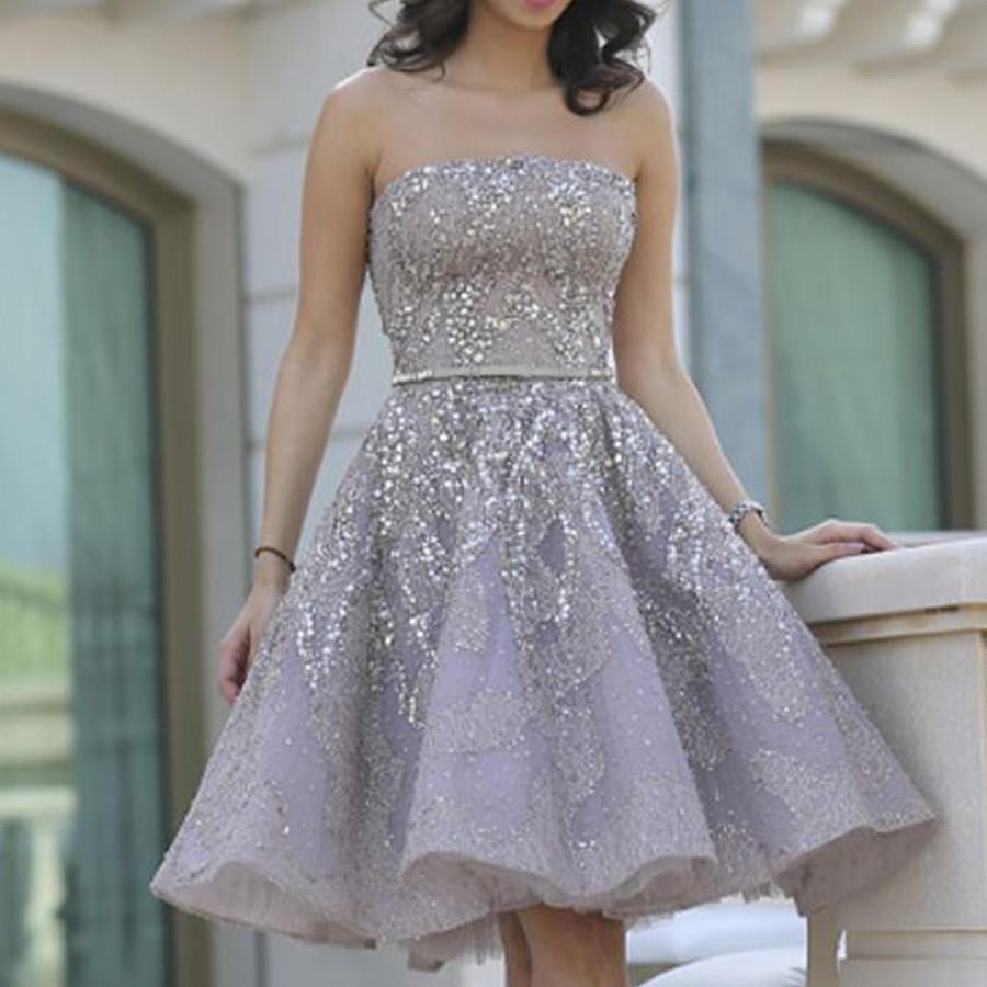 Popular Grey strapless Gorgeous  A-line homecoming prom gown dress, TYP0169