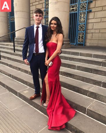 open lace back dress Bright Red Ball Gown Lace Cheap Long Evening Prom Dresses, Cheap Custo –  SposaDresses main image 0