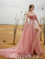 Elegant Tulle One Shoulder Sleeveless Side Slit A-Line Long Prom Dresses With Applique,PDS0711