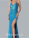 Sexy Sequin Spaghetti Straps V-Neck Criss Cross Lace Up Side Slit Mermaid Long Prom Dresses,PDS0763