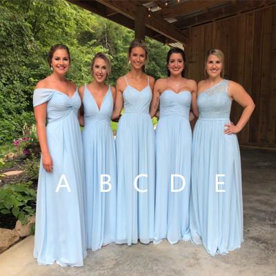 Blue Chiffon Bridesmaid Dresses, Lace Cheap Long Bridesmaid Dresses, TYP1206