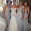 Popular Women Mismatched Lace Top Grey Chiffon Formal Floor Length Cheap Bridesmaid Dresses, TYP0179