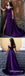 Elegant Purple Satin Off Shoulder V-Neck A-Line With Side Slit Long Prom Dresses,PDS0433
