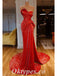 Sexy Shiny Red Sequin Sweetheart Sleeveless Mermaid Long Prom Dresses With Pleats,PDS0533