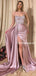 Spaghetti Straps Mermaid Side Slit Soft Satin Simple Prom Dresses, PDS0243
