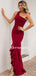 Simple One-shoulder Mermaid Side Slit Long Prom Dresses, PDS0283