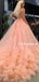 Charming V-neck A-line Tulle Beads Long Prom Dresses Ball Gown, PDS0224