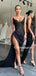 Elegant Mermaid Sequin Side Slit Simple Black Prom Dresses, PDS0193
