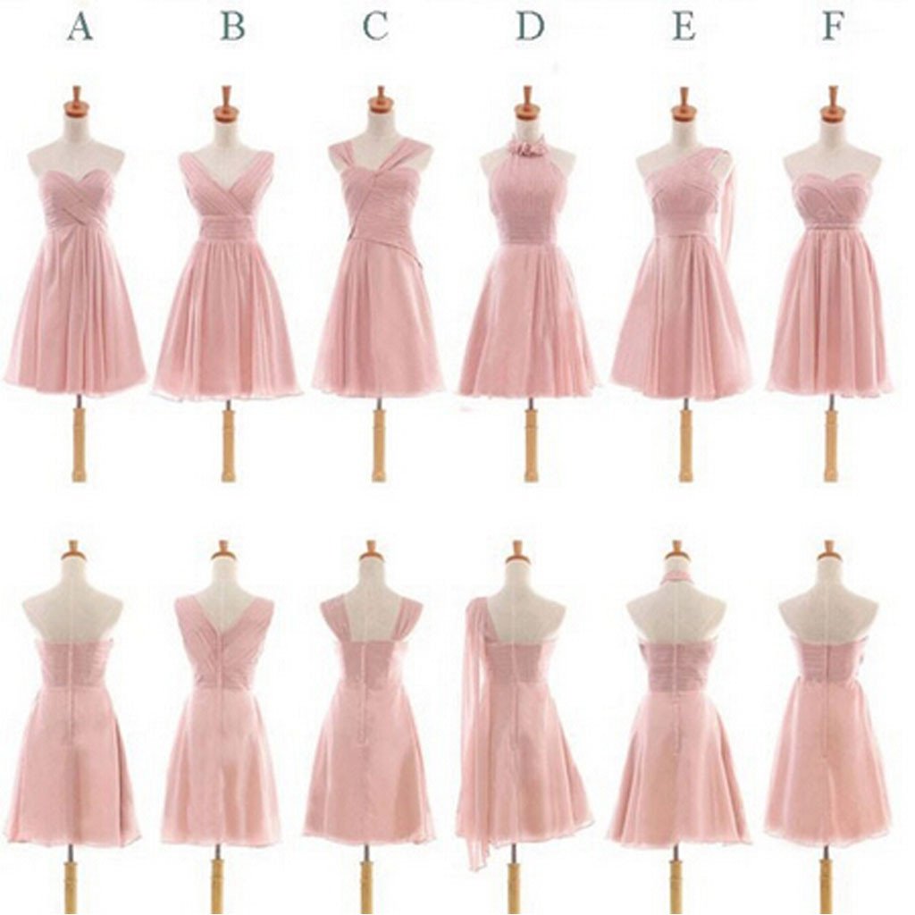Pretty Chiffon Mismatched Different Styles Blush Pink Knee Length Cheap Bridesmaid Dresses, TYP0180