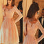 Long sleeve pink lace knee-length v-neck charming homecoming prom gown dress, TYP0096