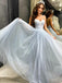 Newest Spaghetti Strap A-line Tulle Long Prom Dresses, PDS0173